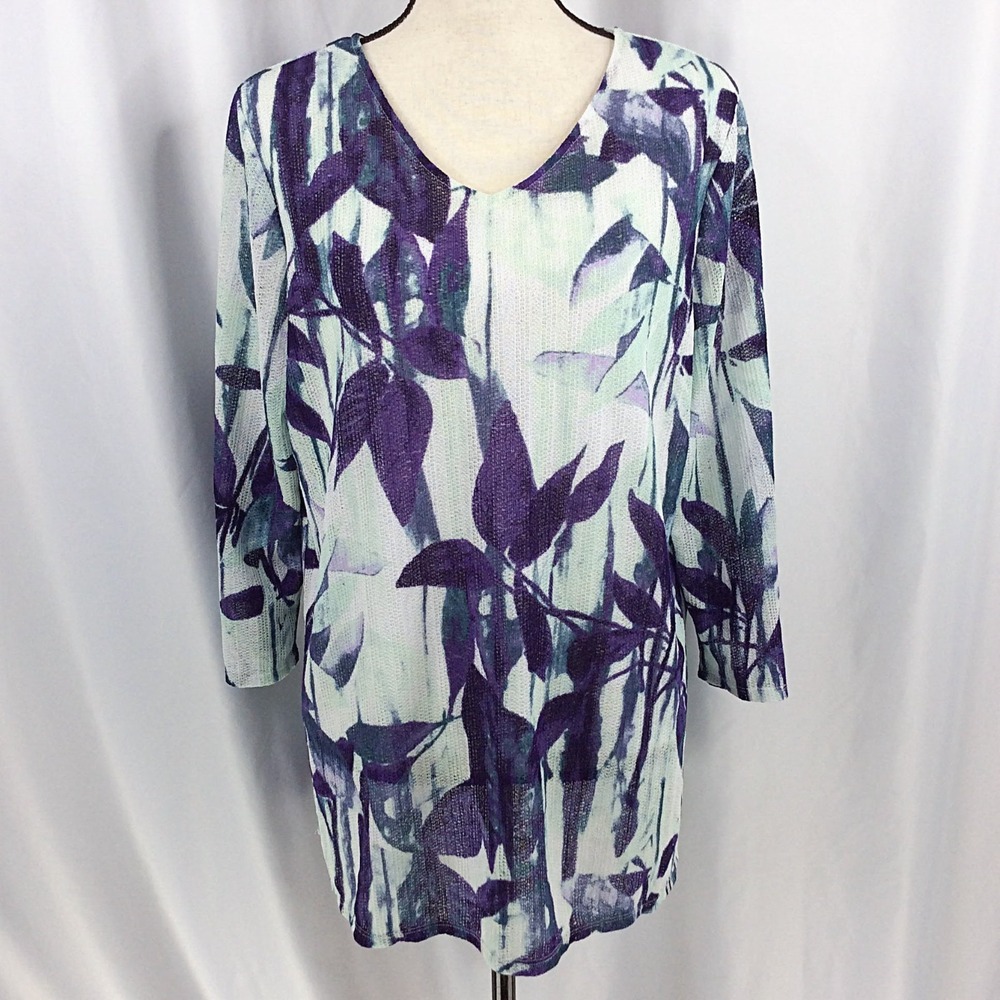 Easywear by Chico's 3 Mesh Tunic Top Women's Size XL / 16 Purple White Lined